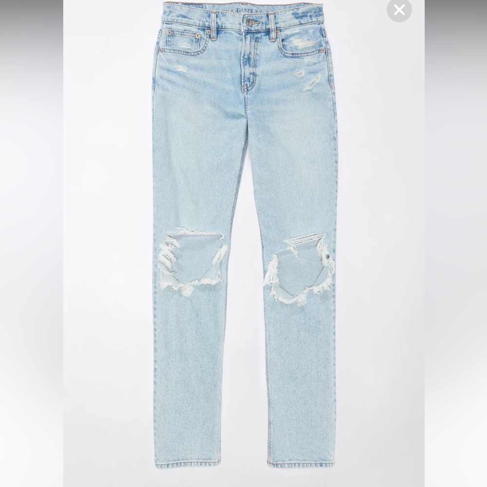 American Eagle Stretch Super High-Waisted Ripped Ankle Straight Jean